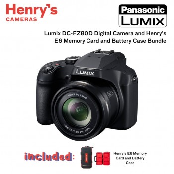 Panasonic Lumix DC-FZ80D Digital Camera and Henry’s E6 Memory Card and Battery Case Bundle