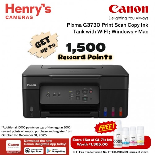 Canon Pixma G3730 Print Scan Copy Ink Tank with WiFI; Windows + Mac
