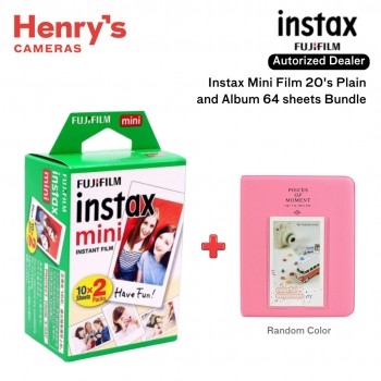 Fujifilm Instax Mini Film 20's Plain and 64 Sheet Album (Random Color) Bundle