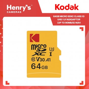 Kodak 64GB Micro SDXC Class 10 UHS 1 U1  w/adaptor (up to 90mb/s) w/A1