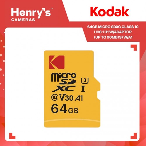 Kodak 64GB Micro SDXC Class 10 UHS 1 U1  w/adaptor (up to 90mb/s) w/A1
