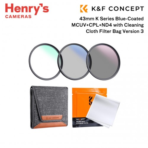 K&F 43mm K Series Blue-Coated MCUV+CPL+ND4 with Cleaning Cloth Filter Bag Version 3