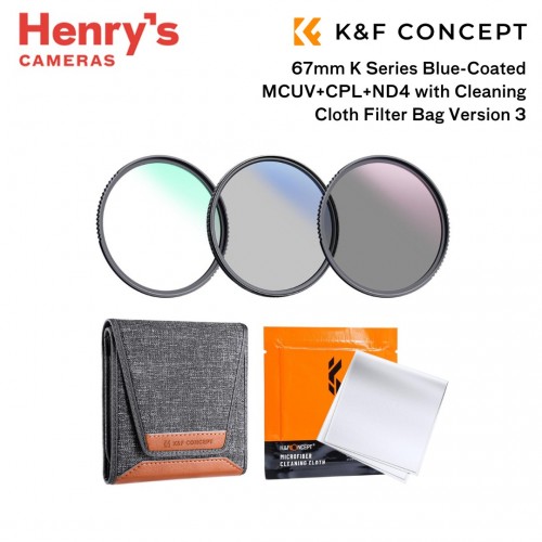K&F 67mm K Series Blue-Coated MCUV+CPL+ND4 with Cleaning Cloth Filter Bag Version 3