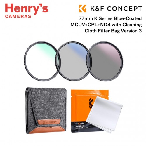 K&F 77mm K Series Blue-Coated MCUV+CPL+ND4 with Cleaning Cloth Filter Bag Version 3