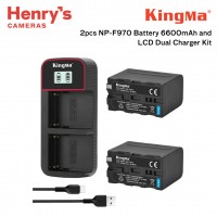 KingMa 2pcs NP-F970 Battery 6600mAh and LCD Dual Charger Kit