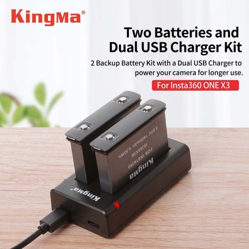 Kingma 2pcs One X3 Battery and 1 Dual USB Charger