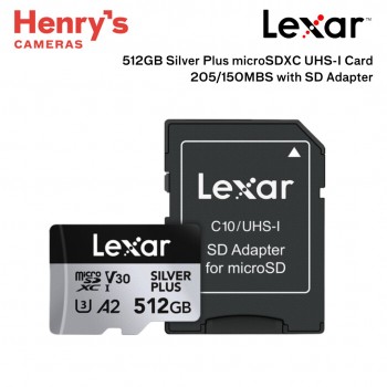 Lexar 512GB Professional Silver Plus MicroSDXC UHS-I Card 205/150MB/s with SD Adapter