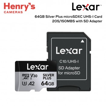 Lexar 64GB Professional Silver Plus MicroSDXC UHS-I Card 205/150MB/s with SD Adapter