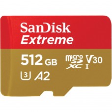 SanDisk 512GB Extreme microSDXC UHS-I Memory Card with Adapter - 190MB/s C10 U3 V30 4K 5K A2 - SDSQXAV-512G-GN6MN