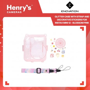 Enovation Glitter Case with Strap and Decorative Stickers for Instax Mini 12 - Blossom Pink