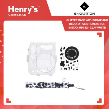 Enovation Glitter Case with Strap and Decorative Stickers for Instax Mini 12 - Clay White