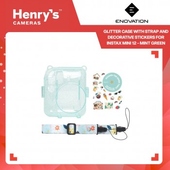 Enovation Glitter Case with Strap and Decorative Stickers for Instax Mini 12 - Mint Green